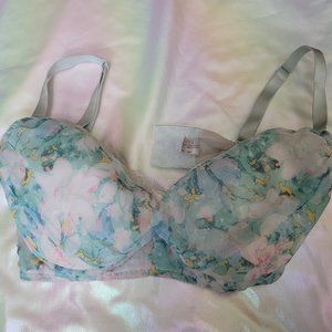 Summer Floral Japanese Push Up Bra G80/34D with removable pads and rhinestone